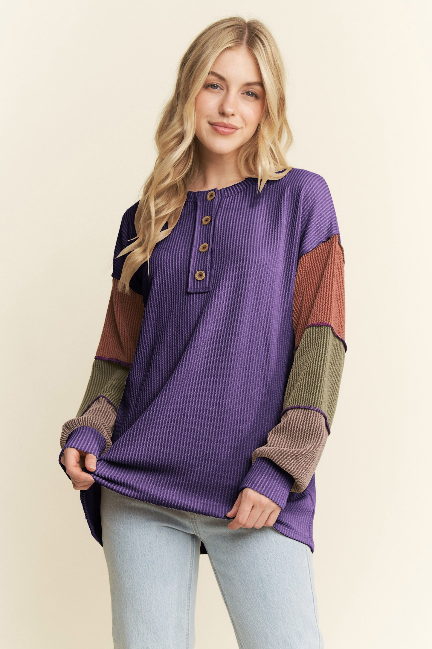 Urban Ribbed Solid Color Block Top