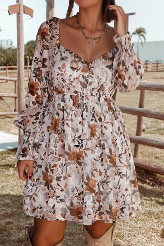 Sweetheart Neck Long Sleeve High Waist Mini Dress