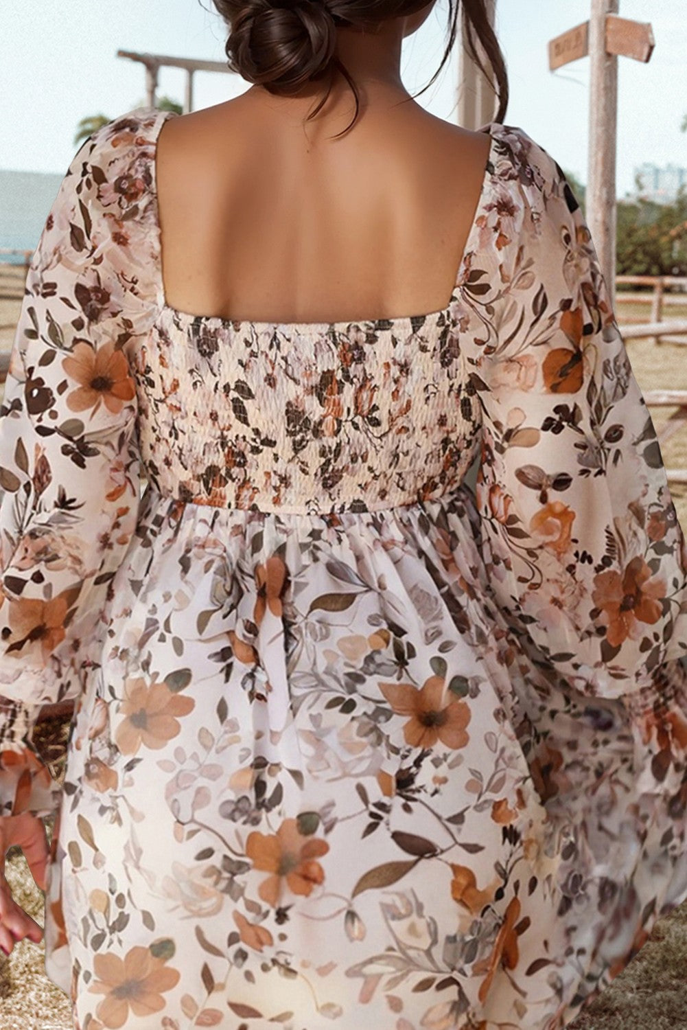 Sweetheart Neck Long Sleeve High Waist Mini Dress