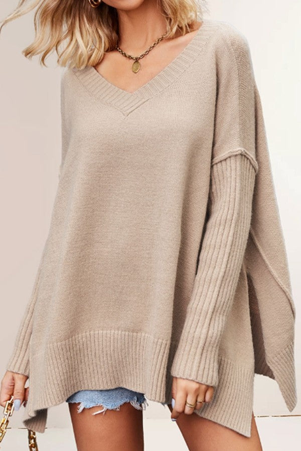 V Neck Oversized Knit Sweater