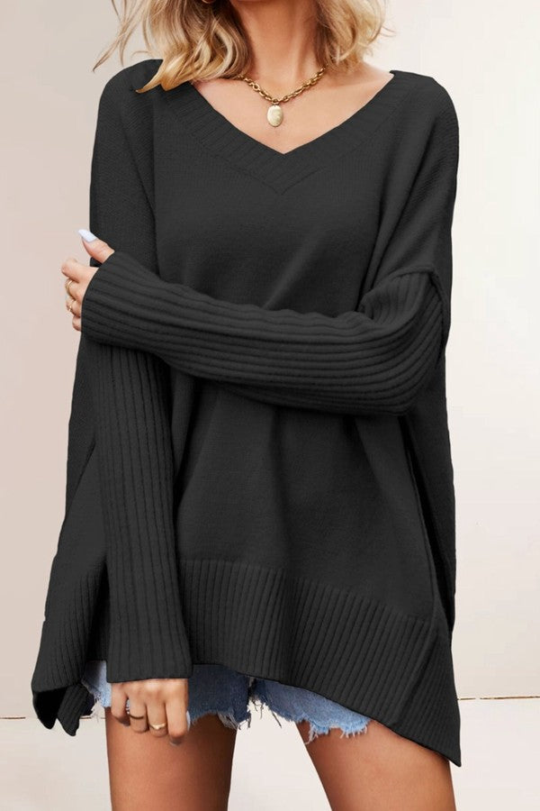V Neck Oversized Knit Sweater