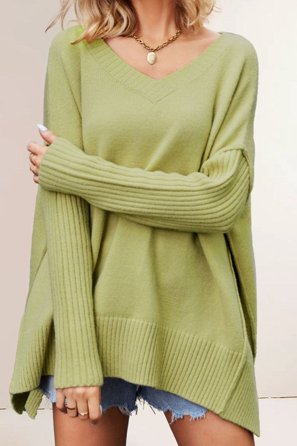 V Neck Oversized Knit Sweater