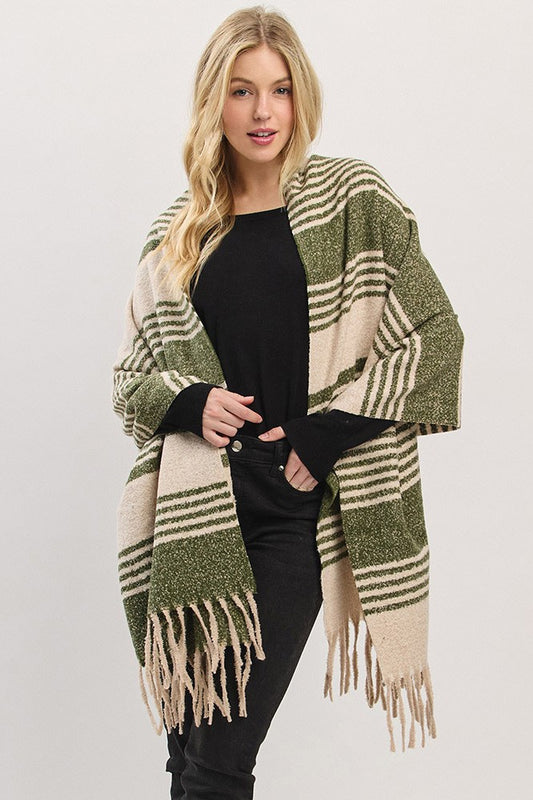 Oversized Super Soft Striped Fringe Scarf