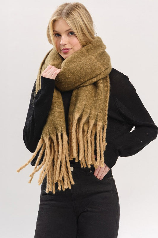 Oversized Ombre Long Fringe Knit Scarf