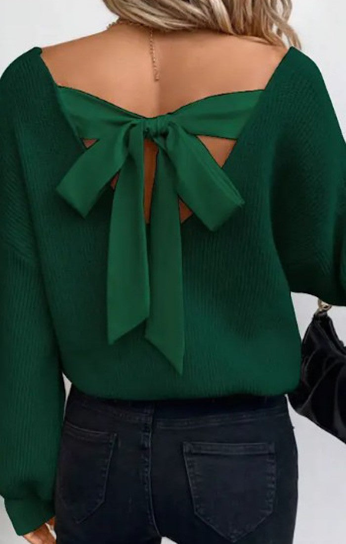 Back Tie Detail V-neck Sweater
