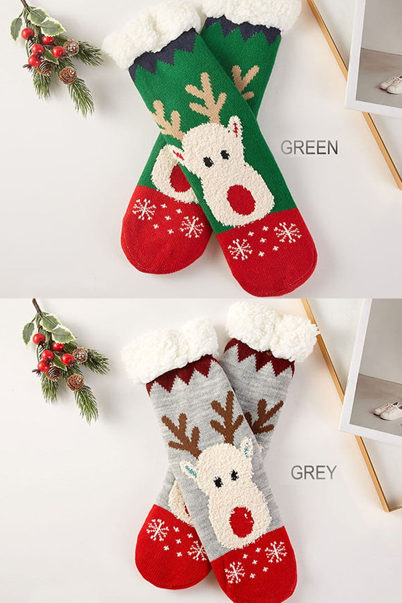 Christmas Red Nosed Reindeer Adult Fuzzy Socks