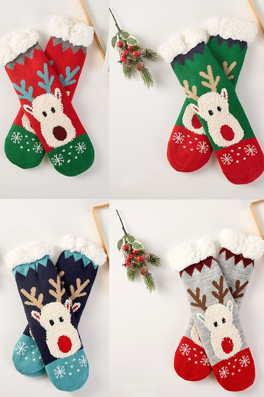Christmas Red Nosed Reindeer Adult Fuzzy Socks