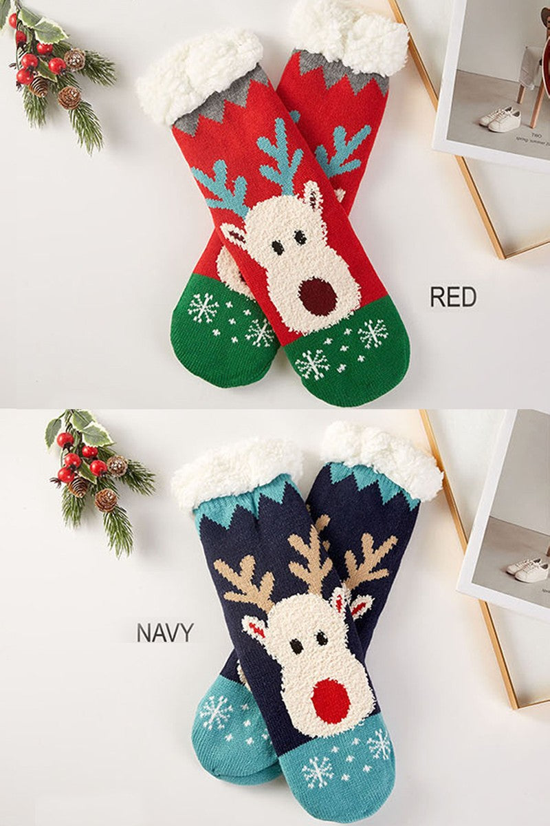 Christmas Red Nosed Reindeer Adult Fuzzy Socks