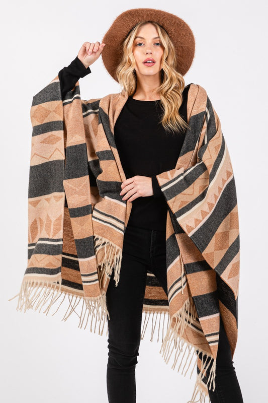 Multi Striped Fringe Ruana