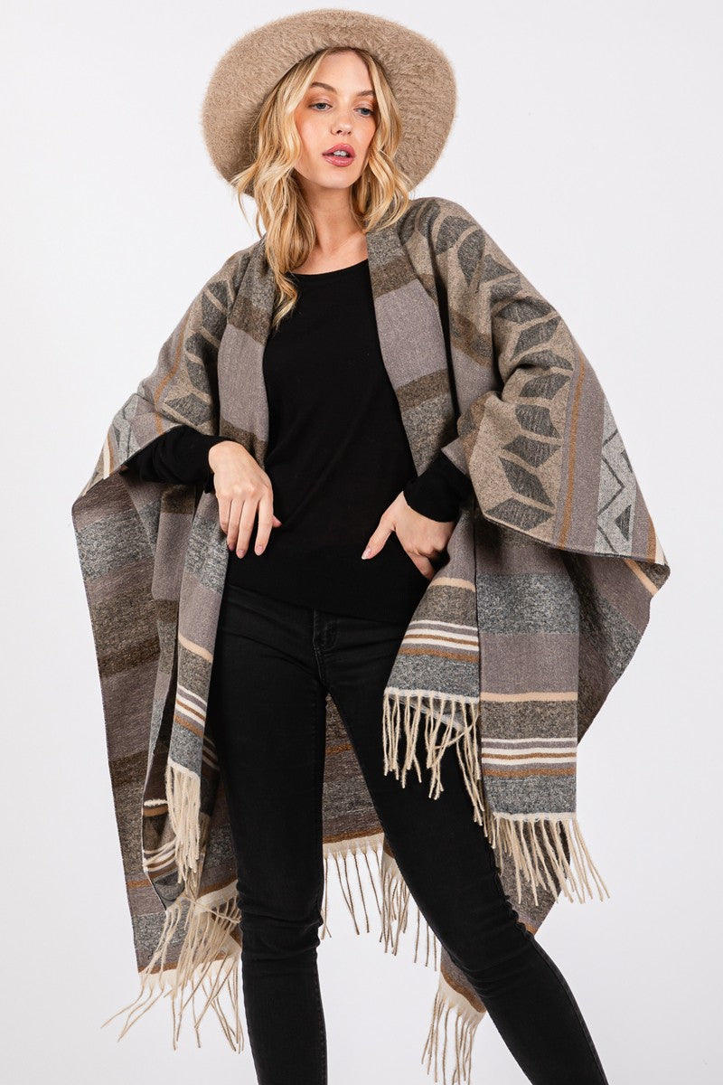 Multi Striped Fringe Ruana