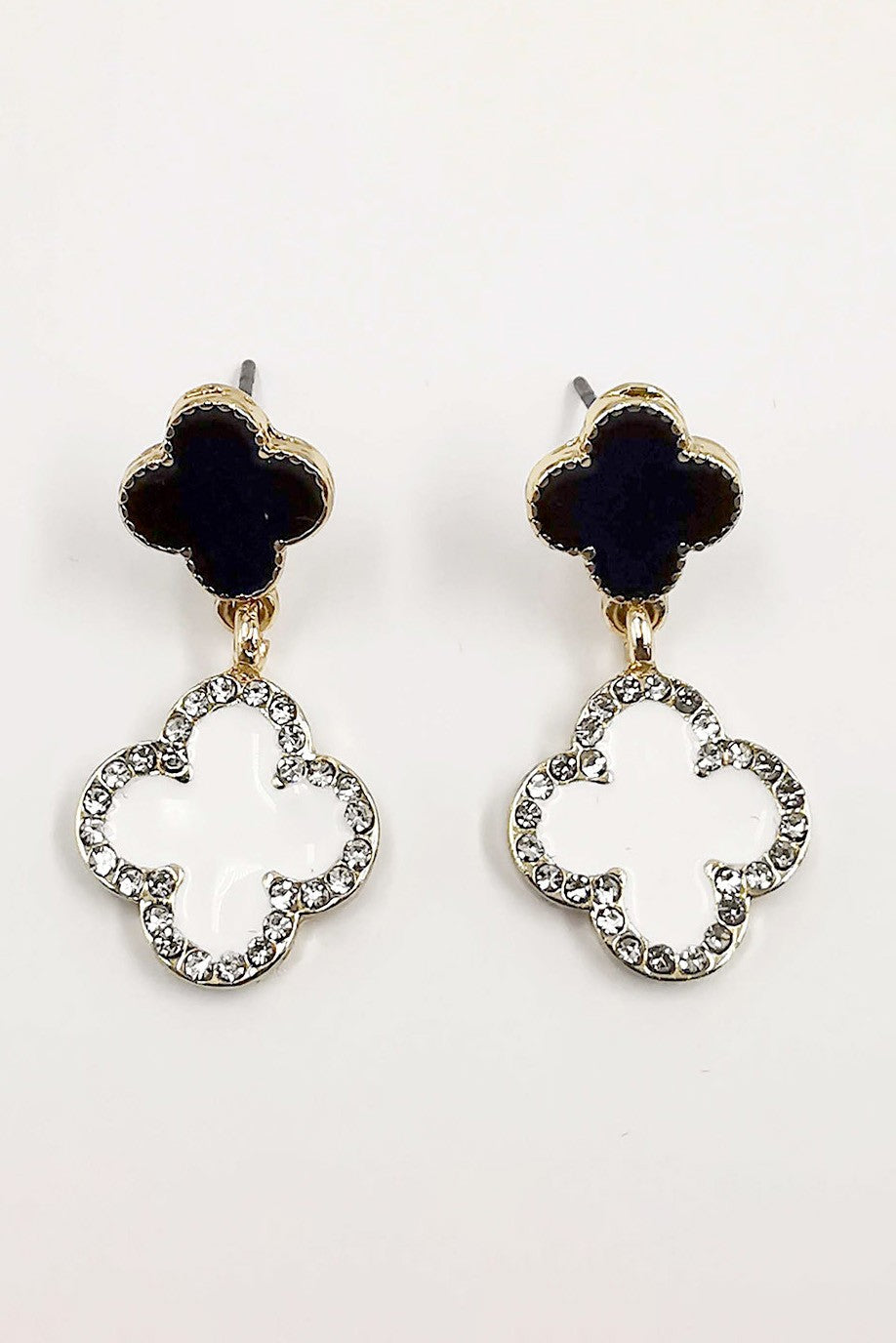 Rhinestone Accented Quatrefoil Drop Earrings