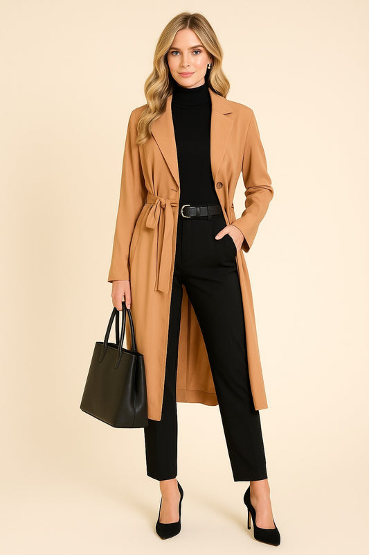 Tan Tie Waist Trench Duster