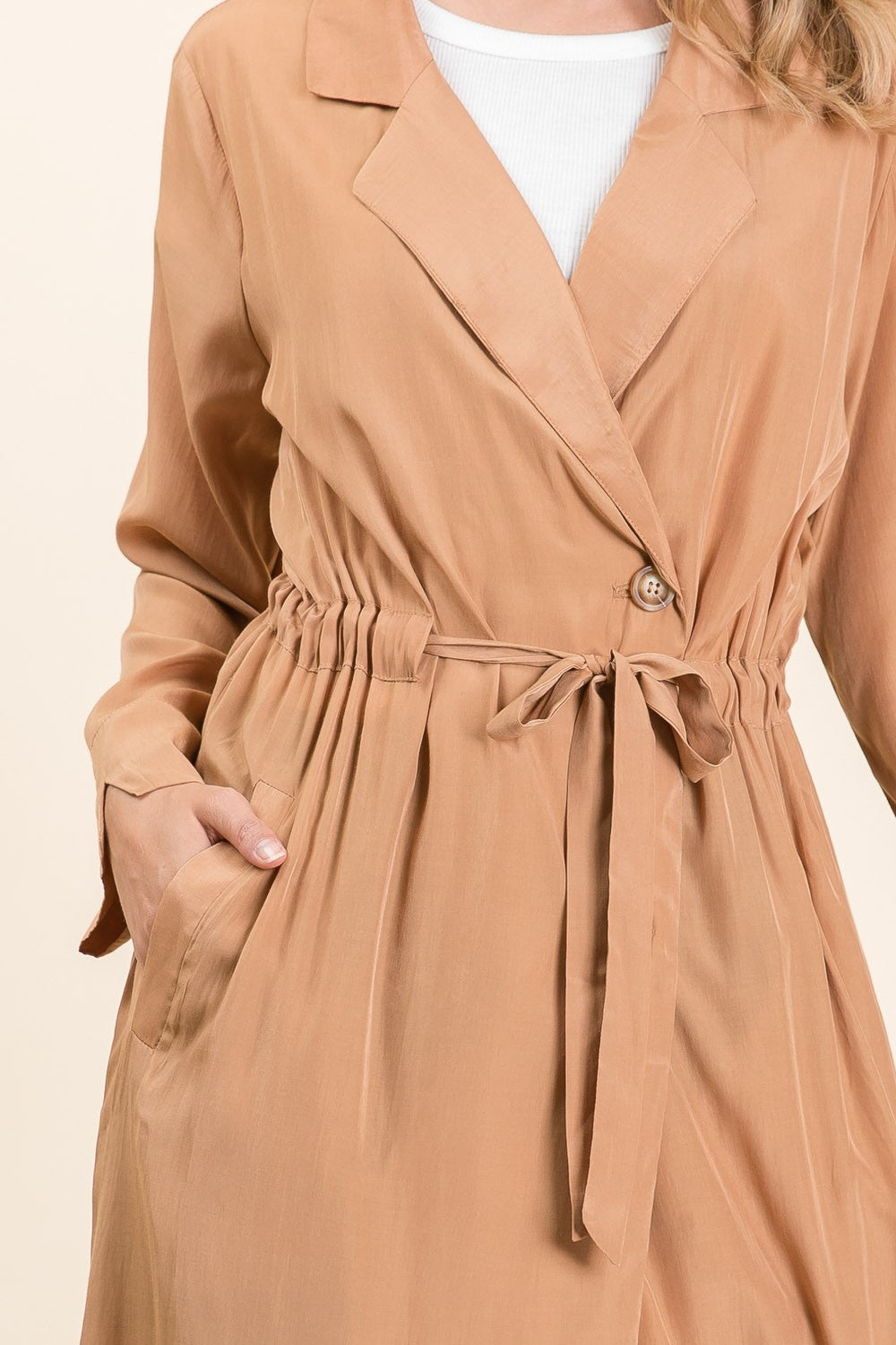 Tan Tie Waist Trench Duster