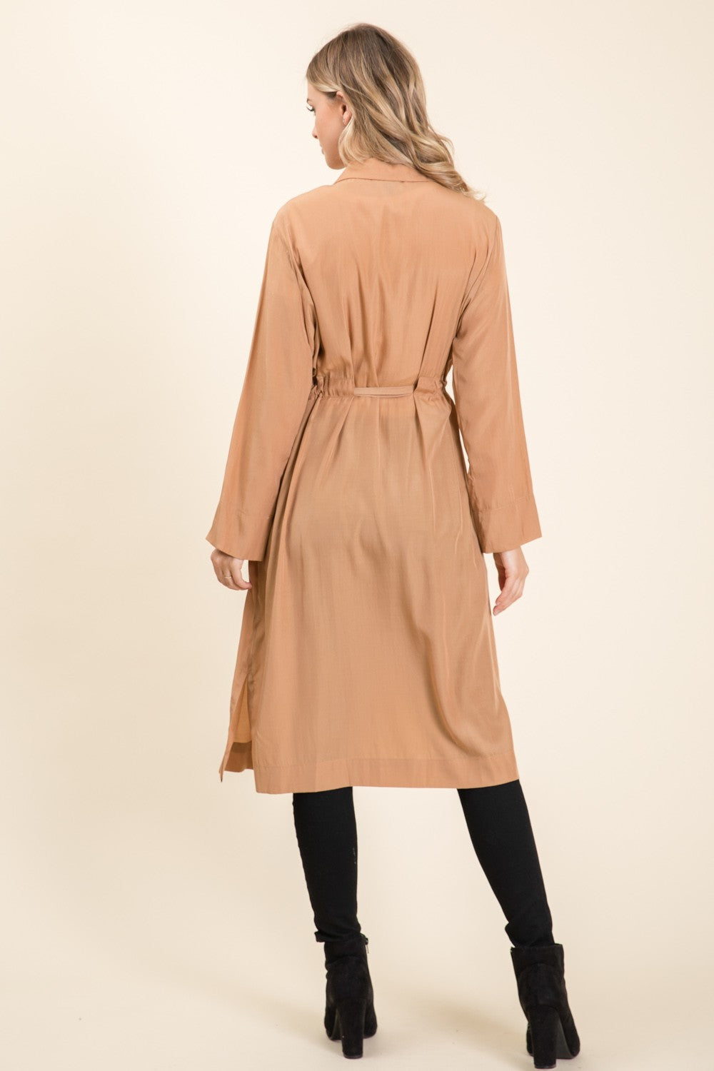 Tan Tie Waist Trench Duster