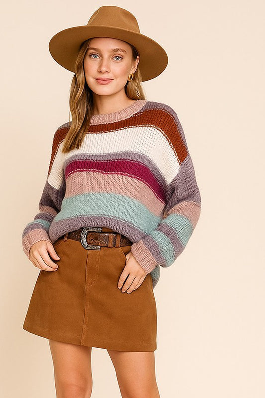Western Charm Striped Knit Sweater