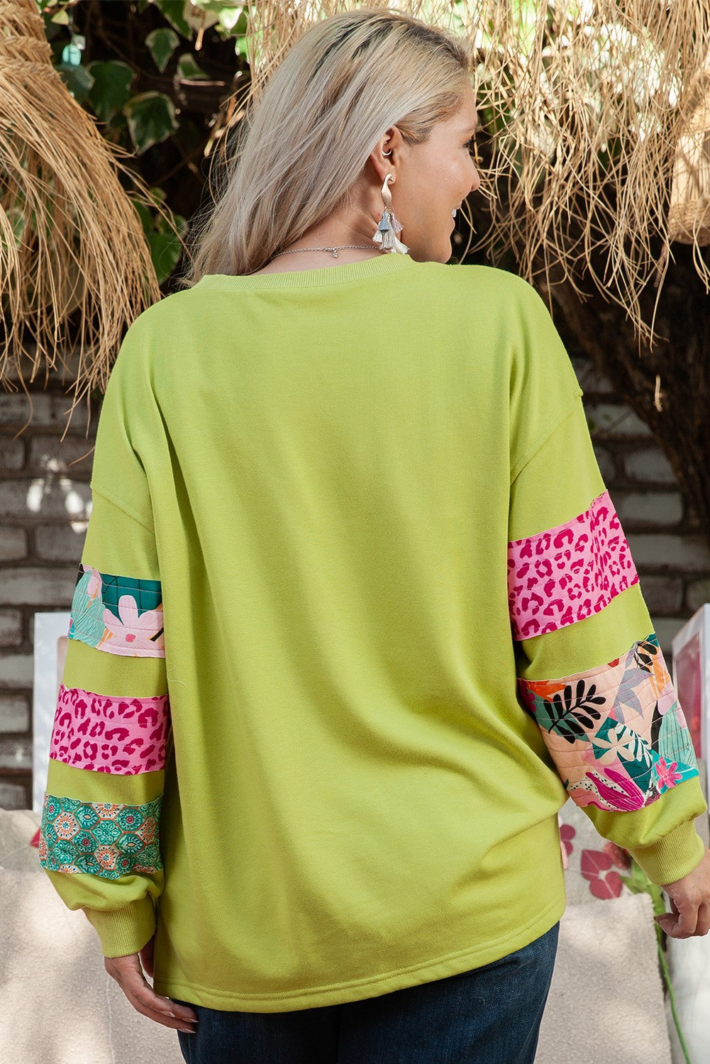 Printed Patchwork Sleeve Sweatshirt