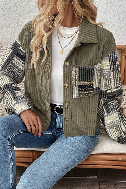 Fleece Plaid Print Patchwork Button Up Jacket