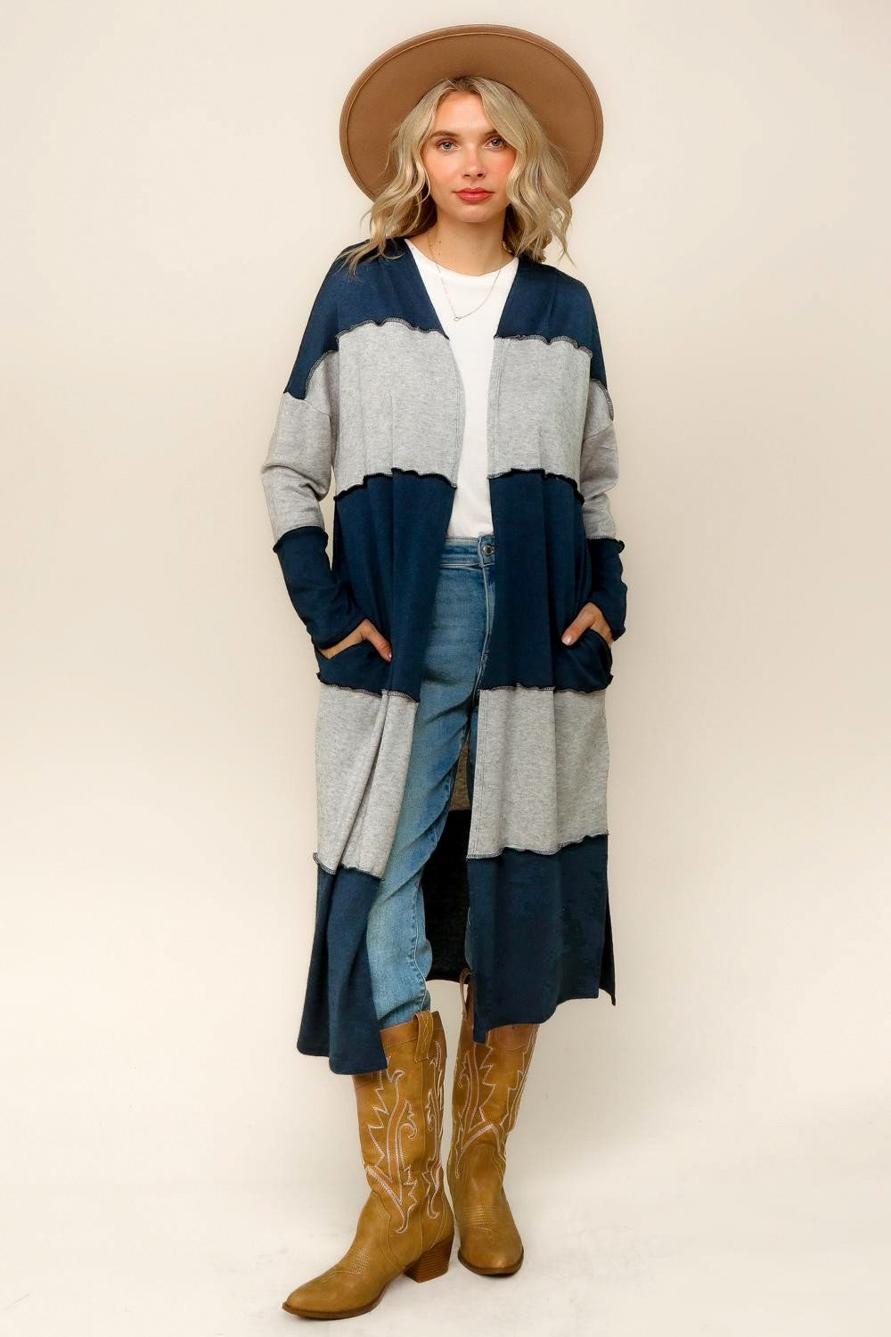 Wide Stripe Midi Soft Hacci Duster Cardigan