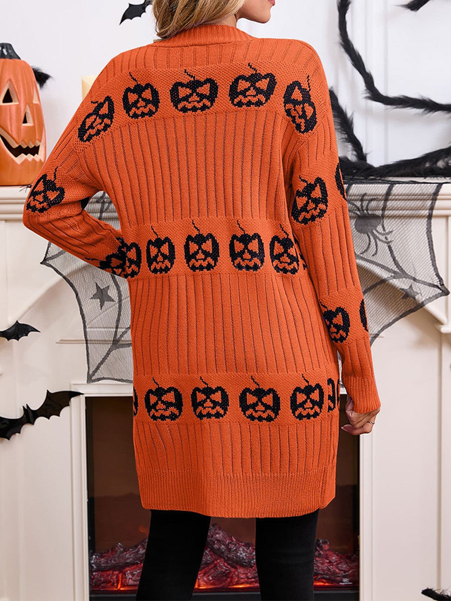 Halloween Pumpkin Jacquard Knit Cardigan