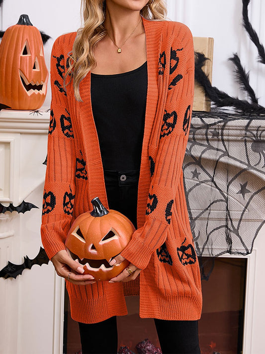 Halloween Pumpkin Jacquard Knit Cardigan