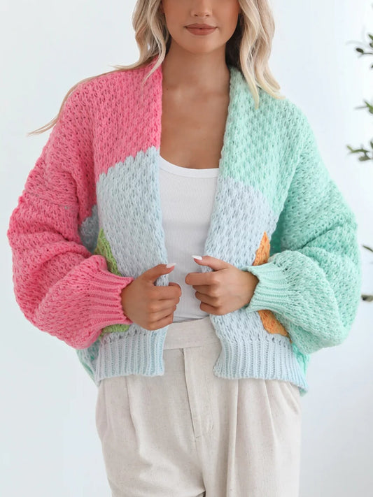 Chunky Colorblock V Neck Button-up Top