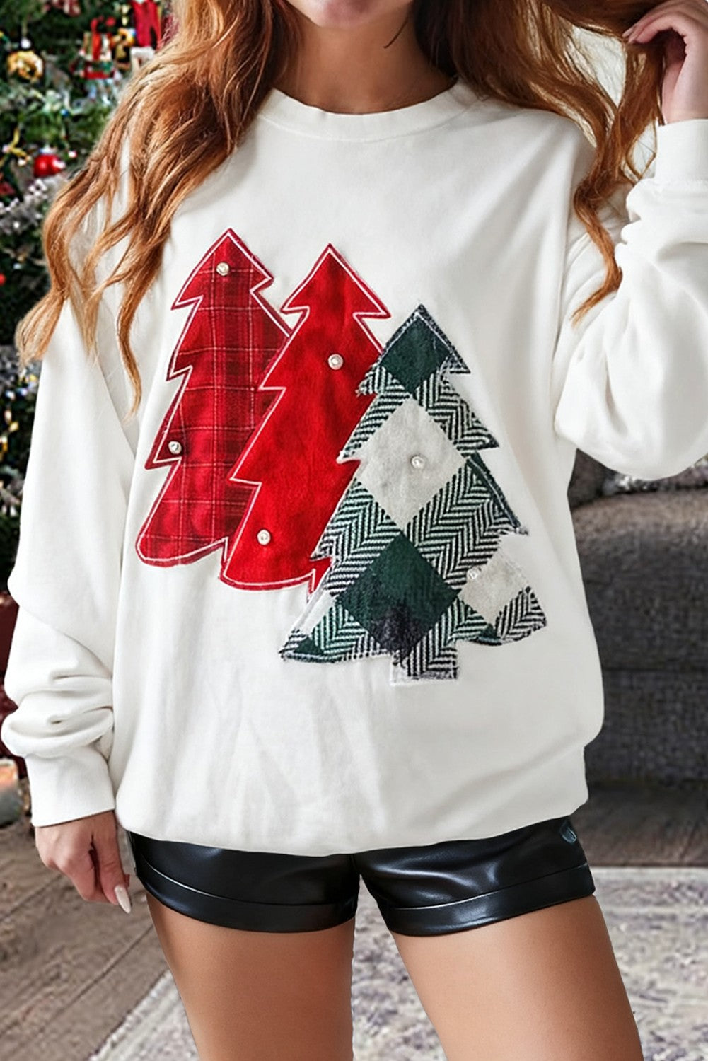 Christmas Tree Patched Drop Shoulder Sweatshirt