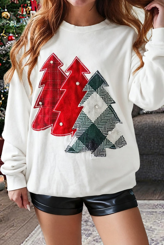Christmas Tree Patched Drop Shoulder Sweatshirt