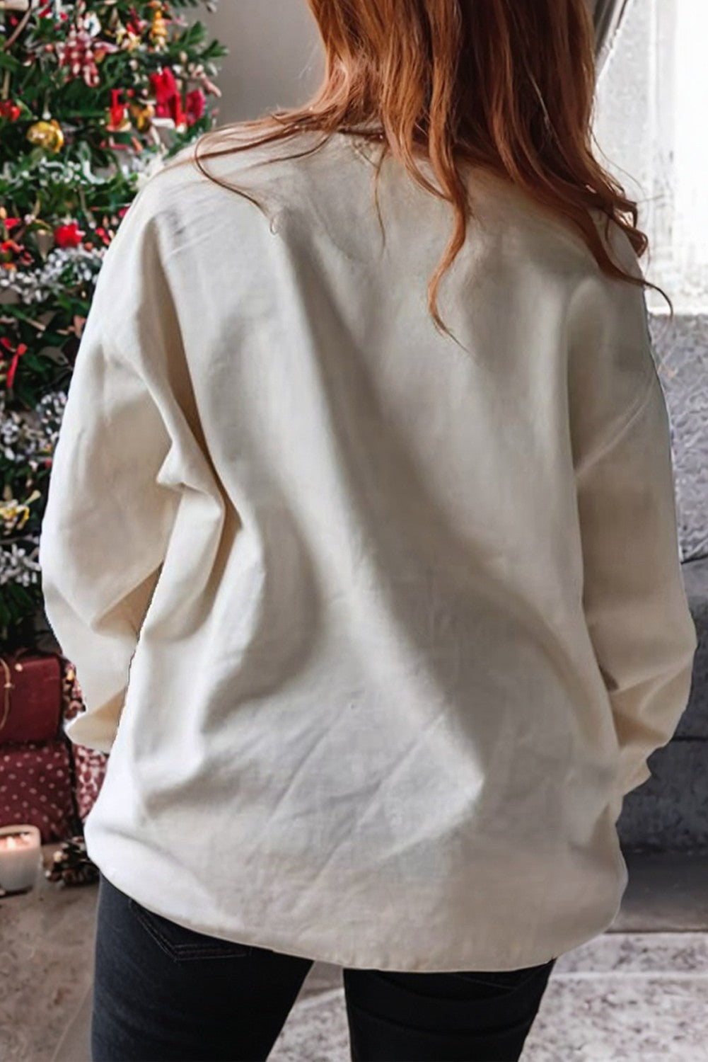 Christmas Tree Patched Drop Shoulder Sweatshirt