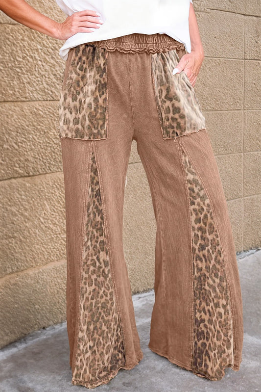 Mineral Wash Leopard Patchwork Wide Leg Pants