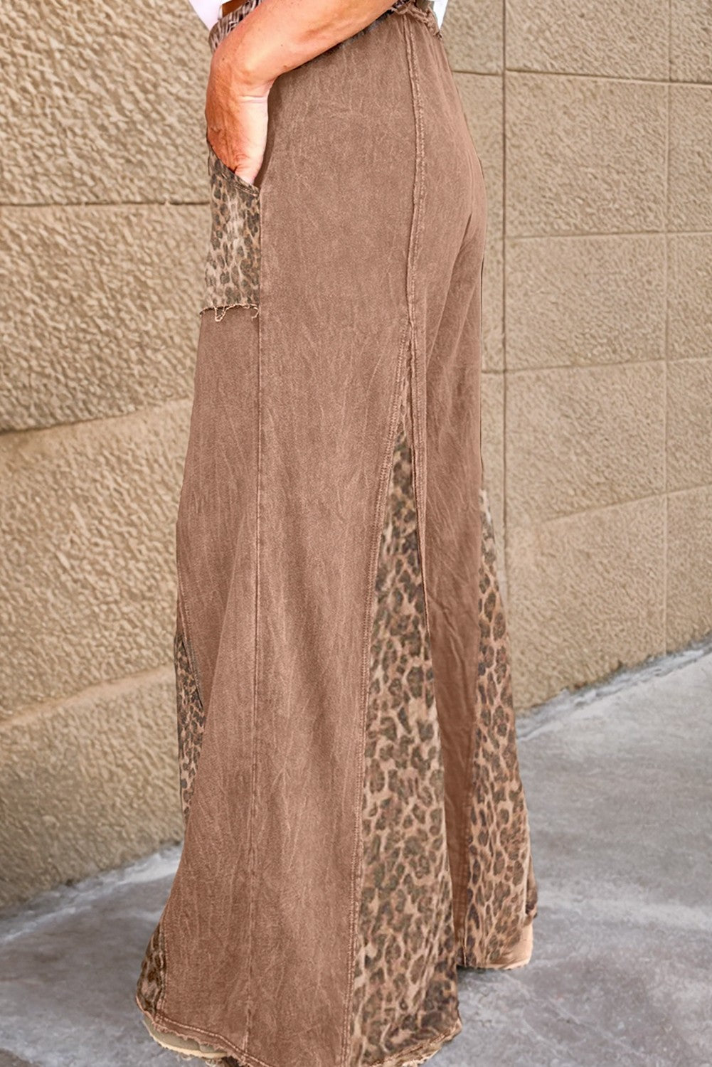 Mineral Wash Leopard Patchwork Wide Leg Pants