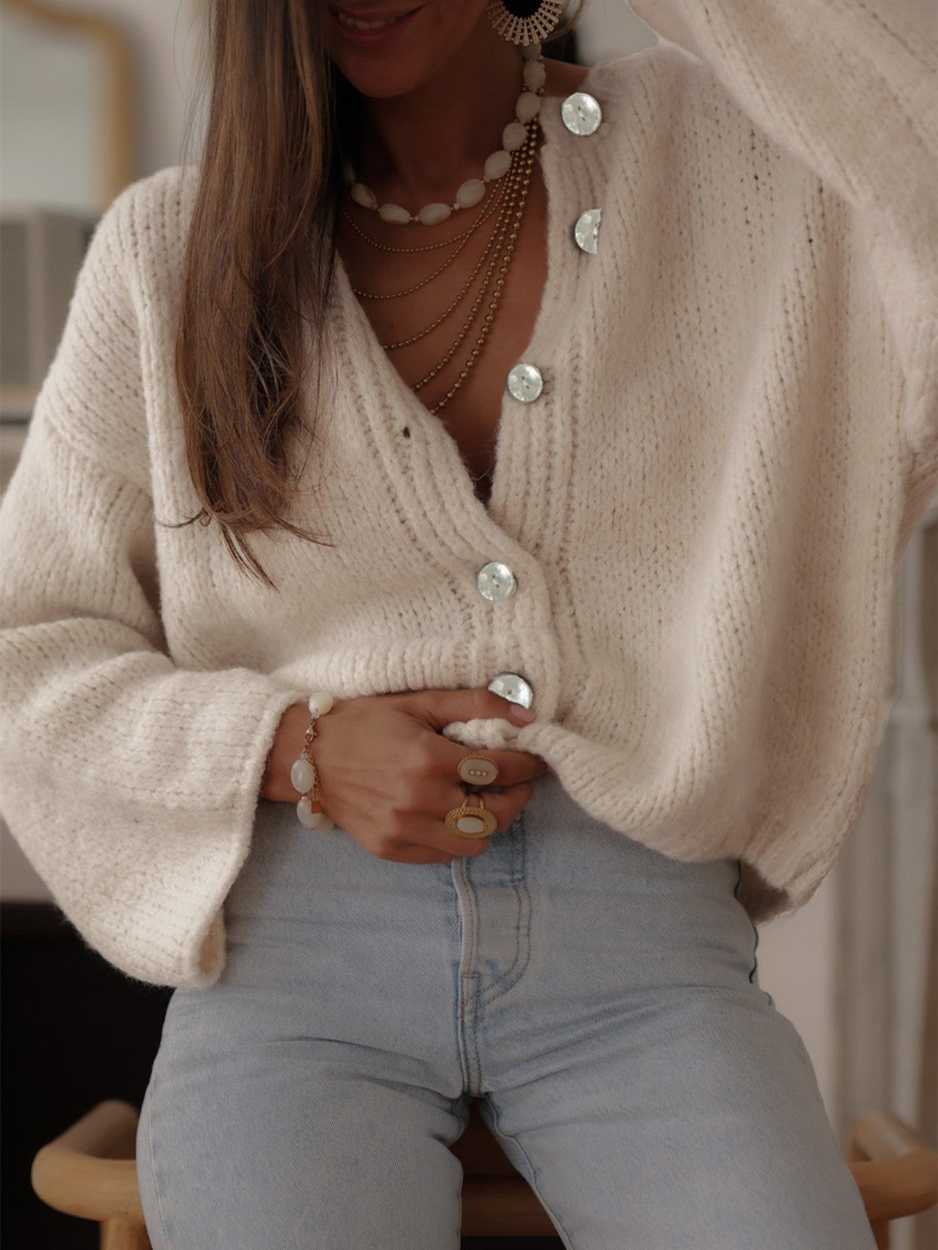 Loose Solid Button-up Knit Cardigan