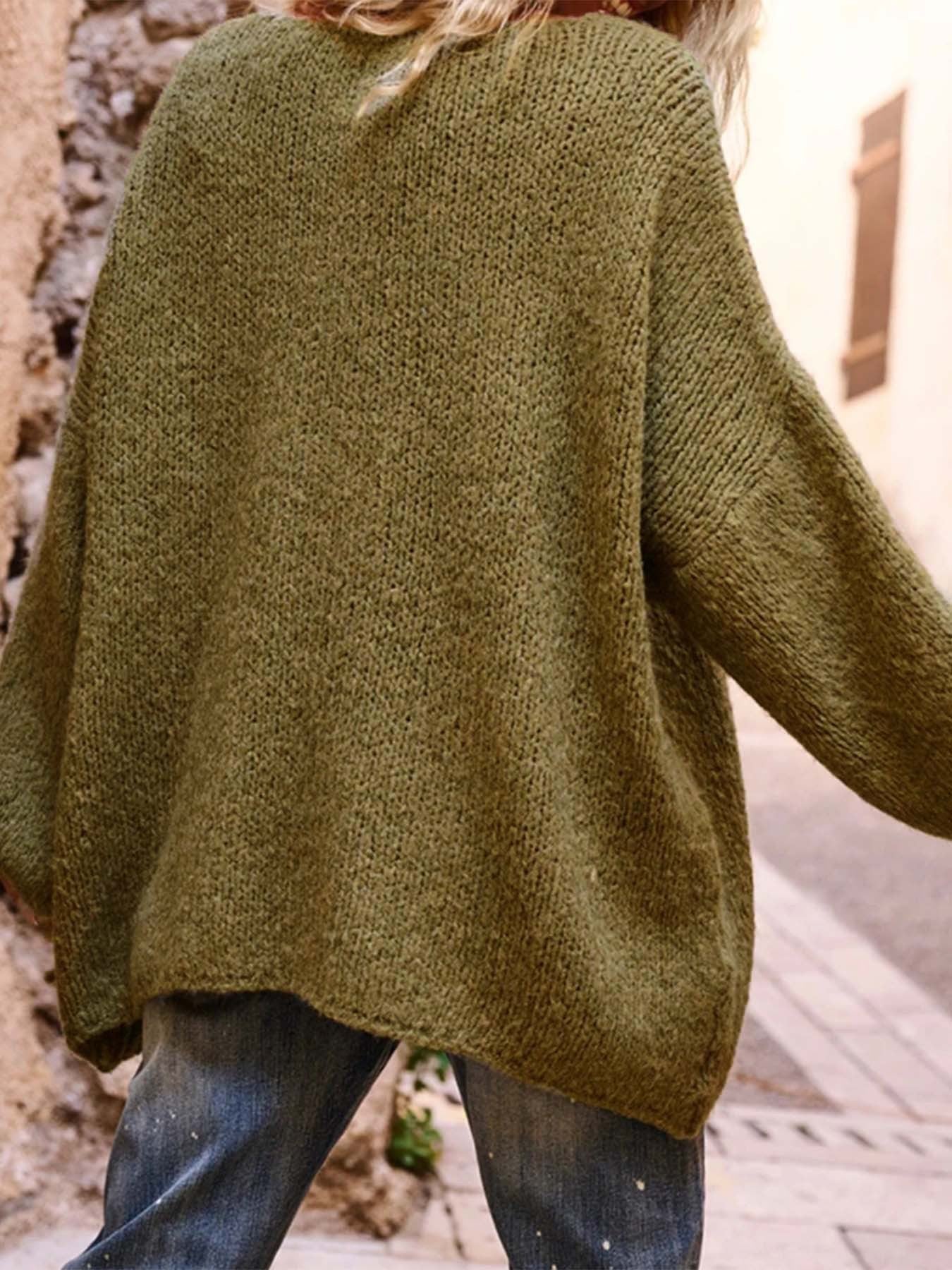 Heart Print V Neck Casual Loose Knit Sweater