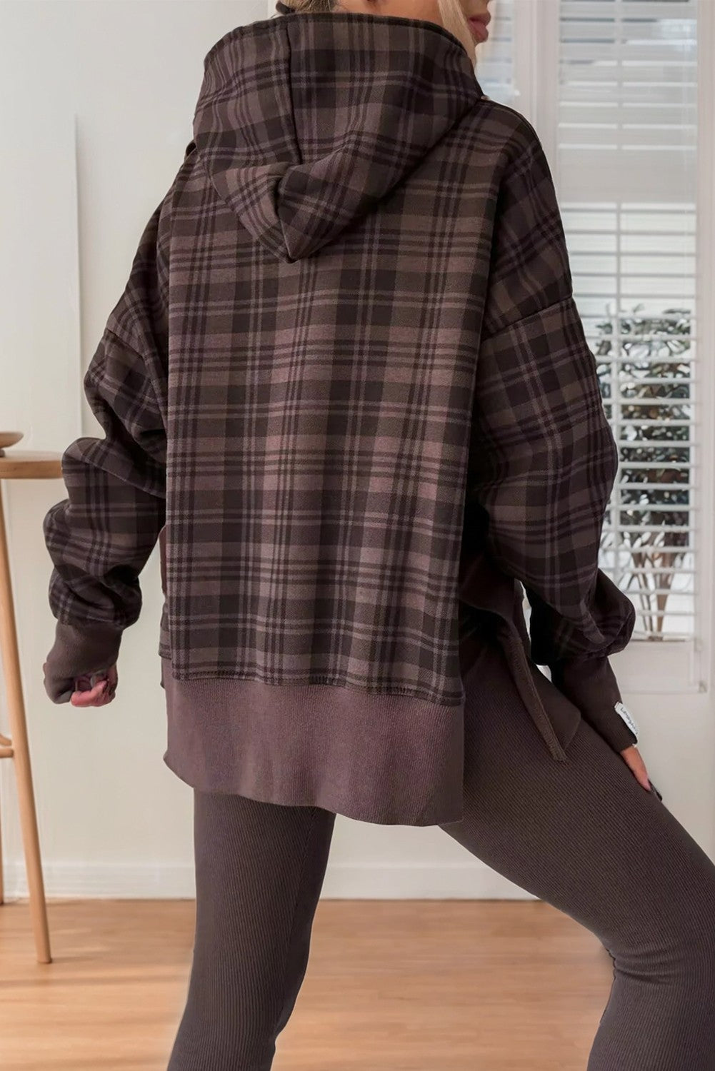 Plaid Patchwork Side Slit Sweatshirt