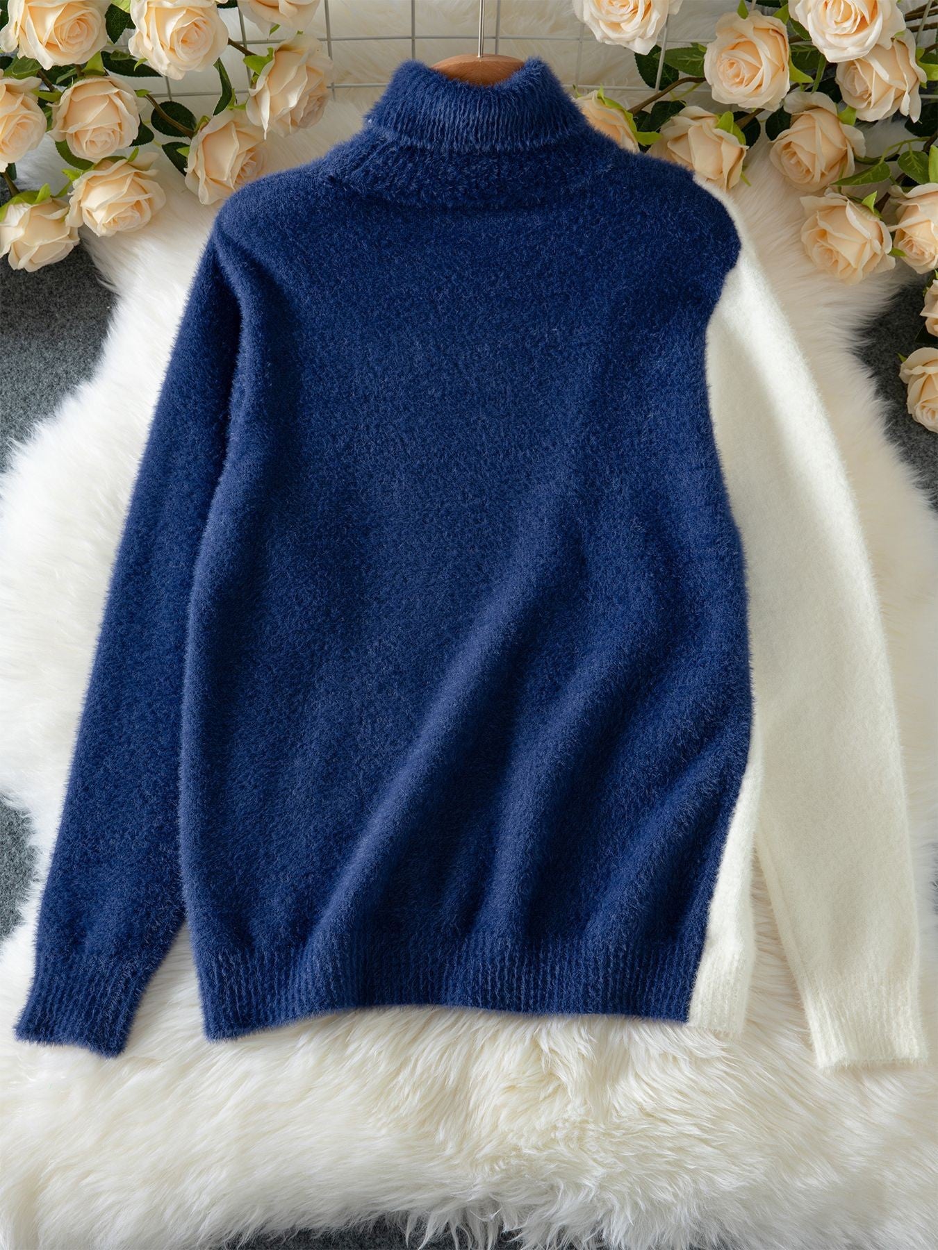 Asymmetrical Button Colorblock Knit Sweater