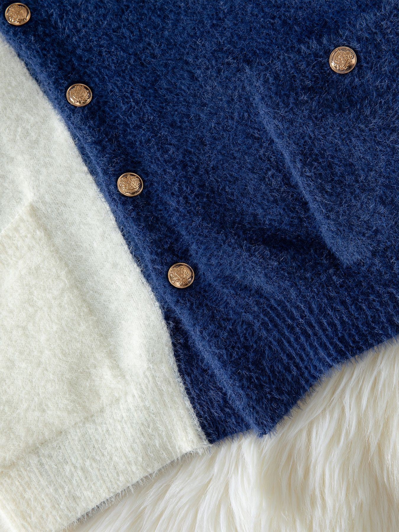 Asymmetrical Button Colorblock Knit Sweater