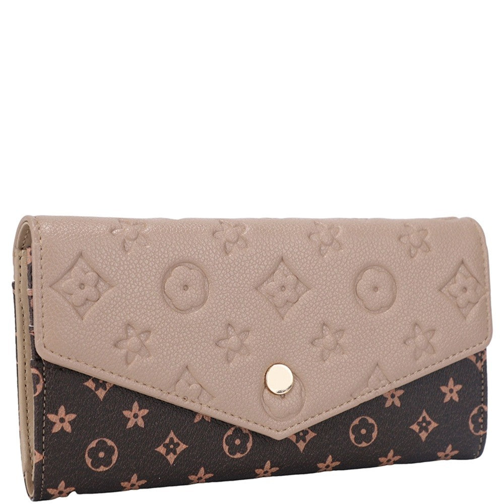 Two Tone Textured Design Button Flap Wallet LV Inspired
