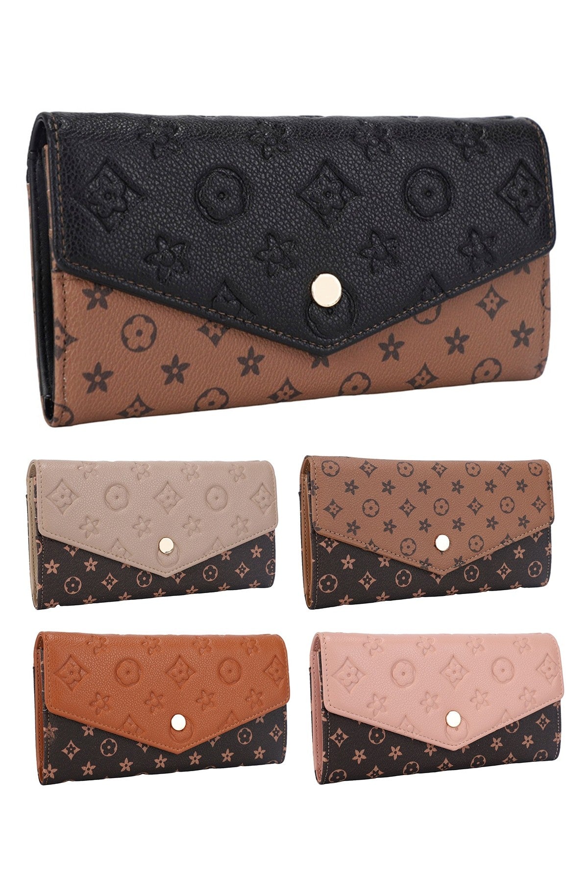 Two Tone Textured Design Button Flap Wallet LV Inspired