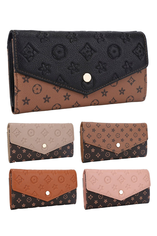 Two Tone Textured Design Button Flap Wallet LV Inspired