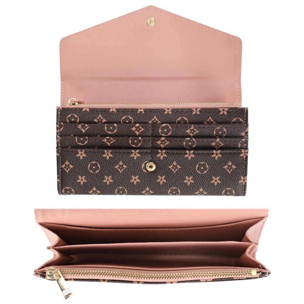 Two Tone Textured Design Button Flap Wallet LV Inspired