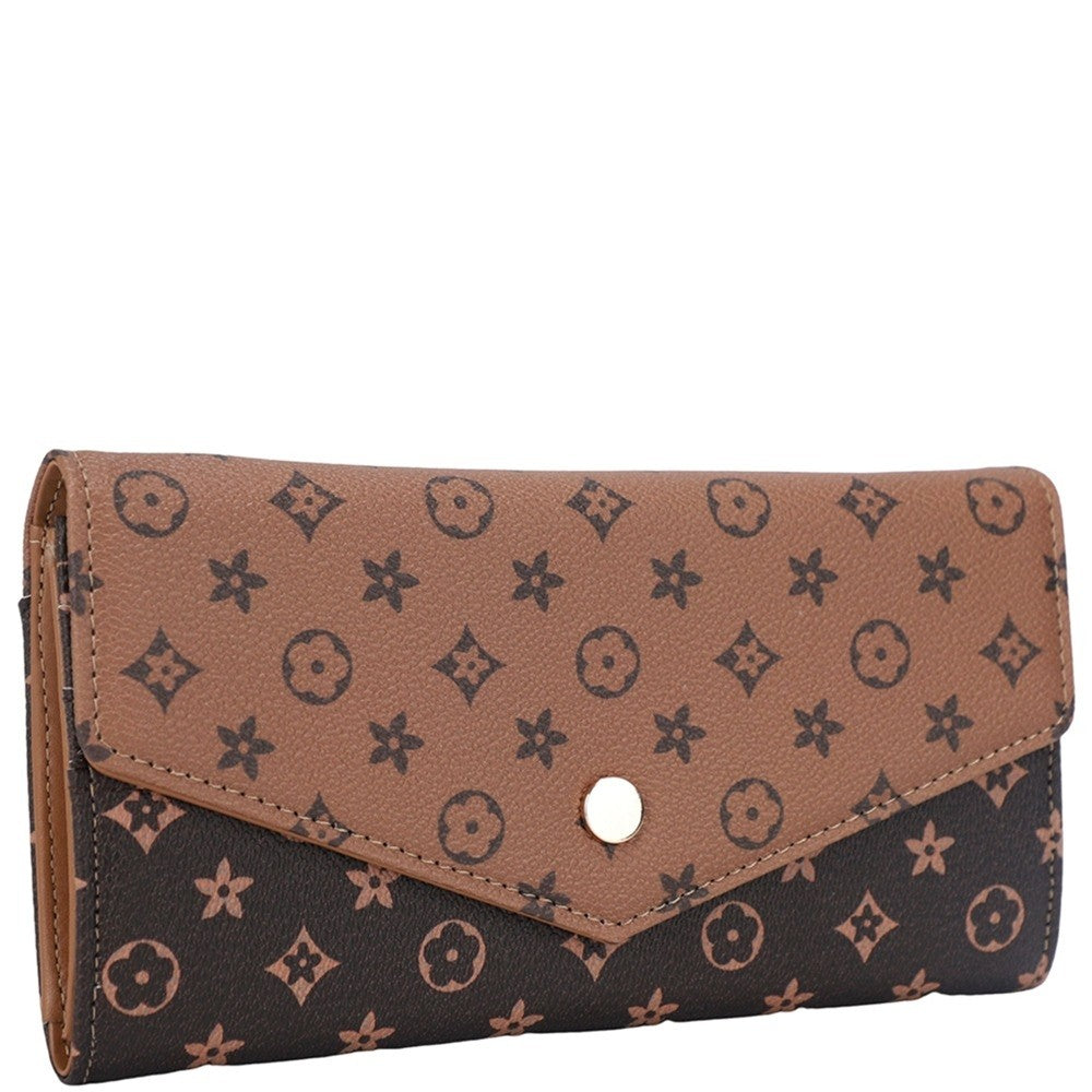 Two Tone Textured Design Button Flap Wallet LV Inspired