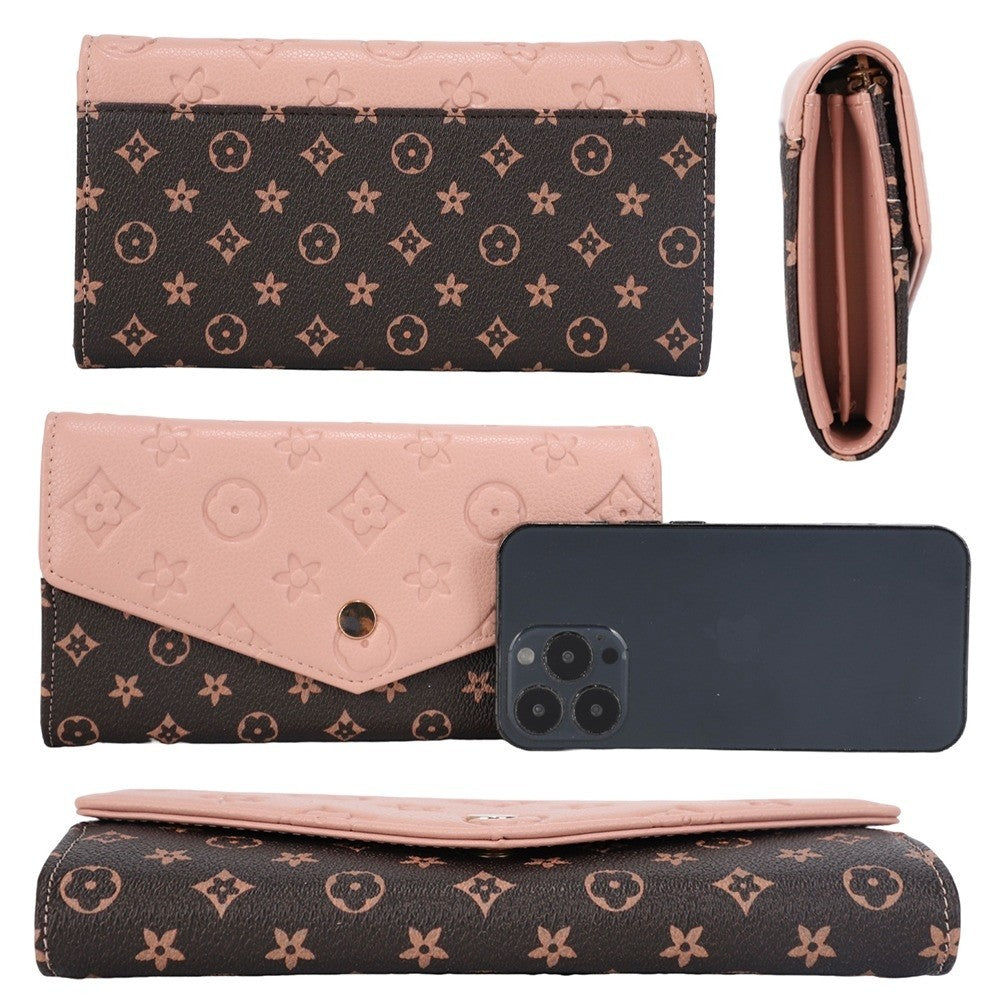 Two Tone Textured Design Button Flap Wallet LV Inspired