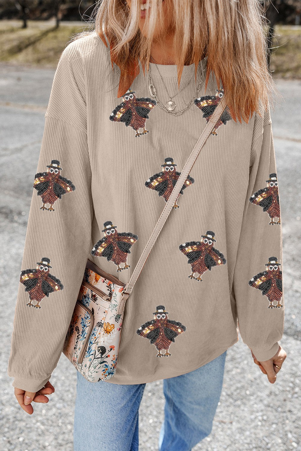 Thanksgiving Turkey Graphic Baggy Sweatshirt