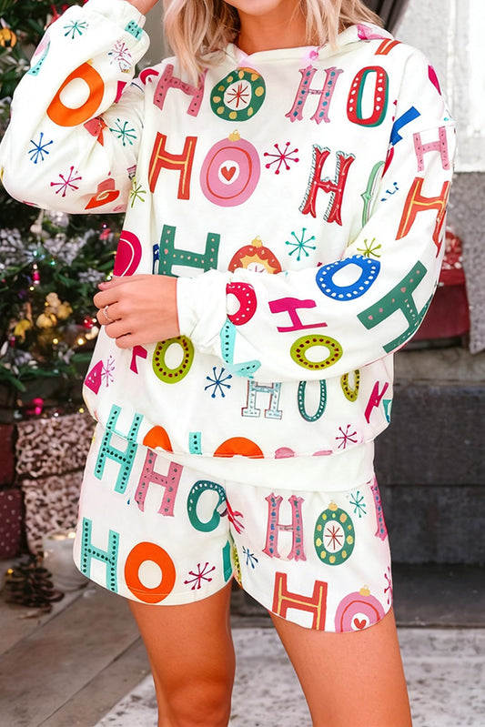 HoHoHo Christmas Fashion Print 2pcs Lounge Short Set