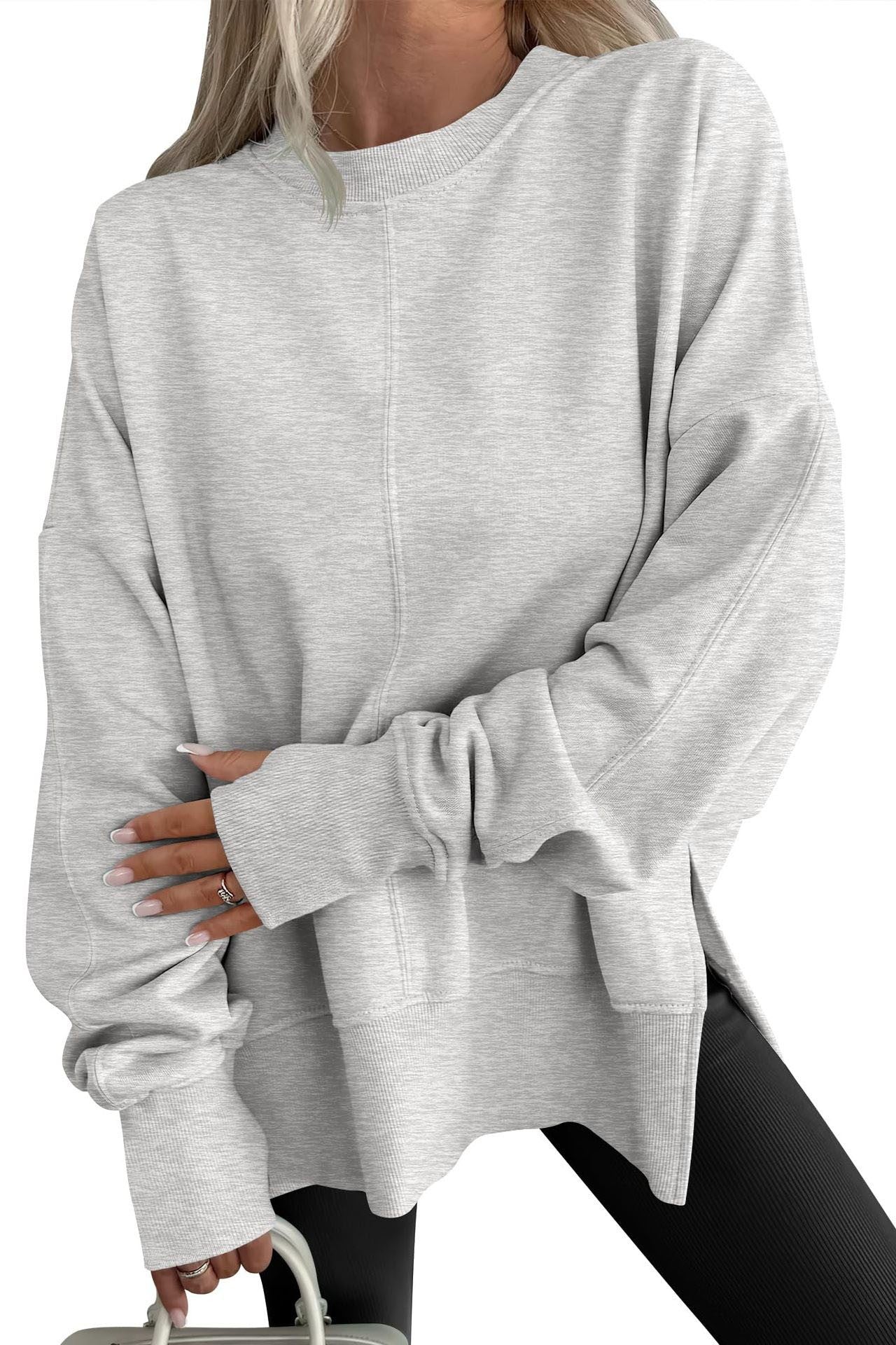Solid Color Round Neck Loose Fit Sweatshirt