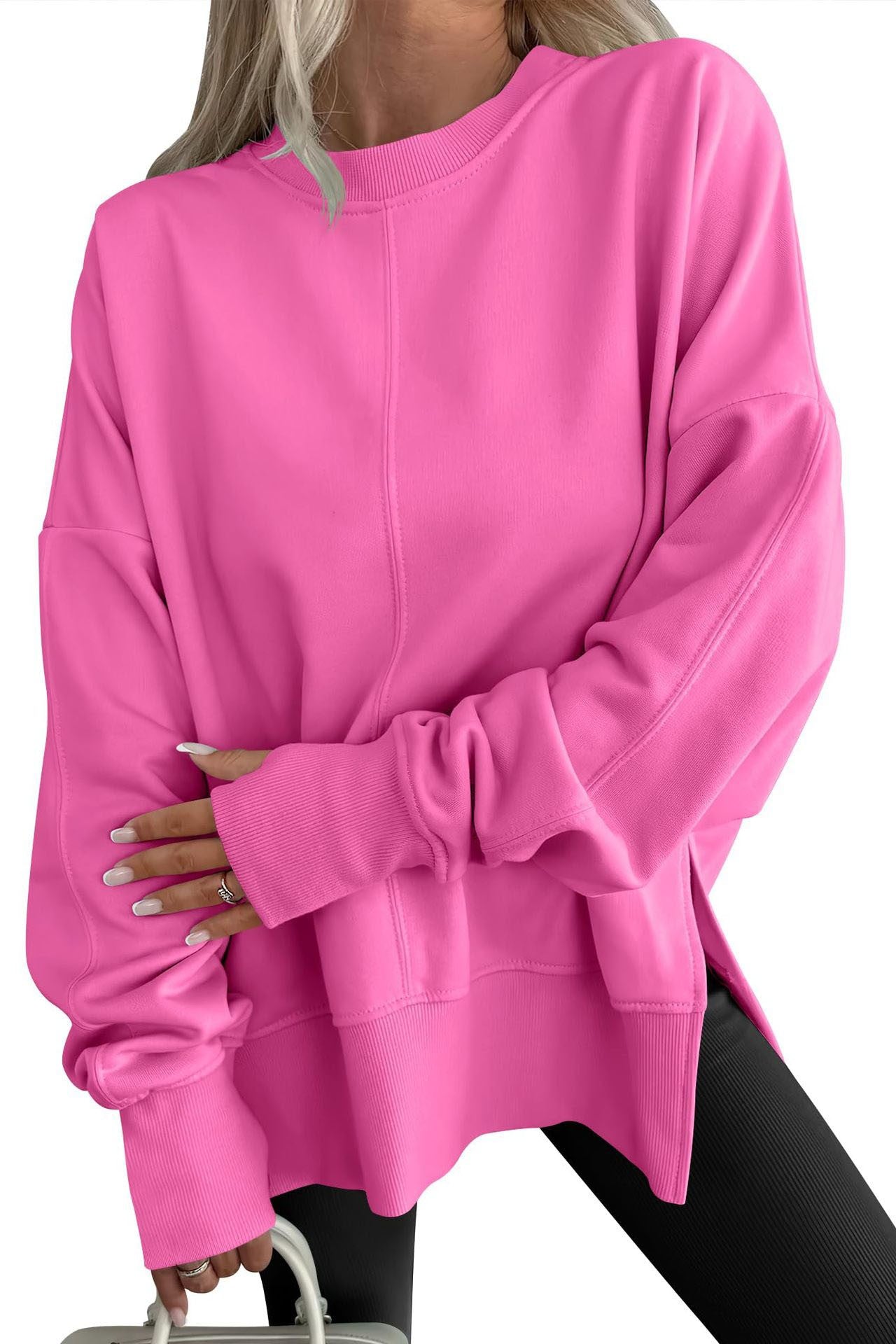 Solid Color Round Neck Loose Fit Sweatshirt
