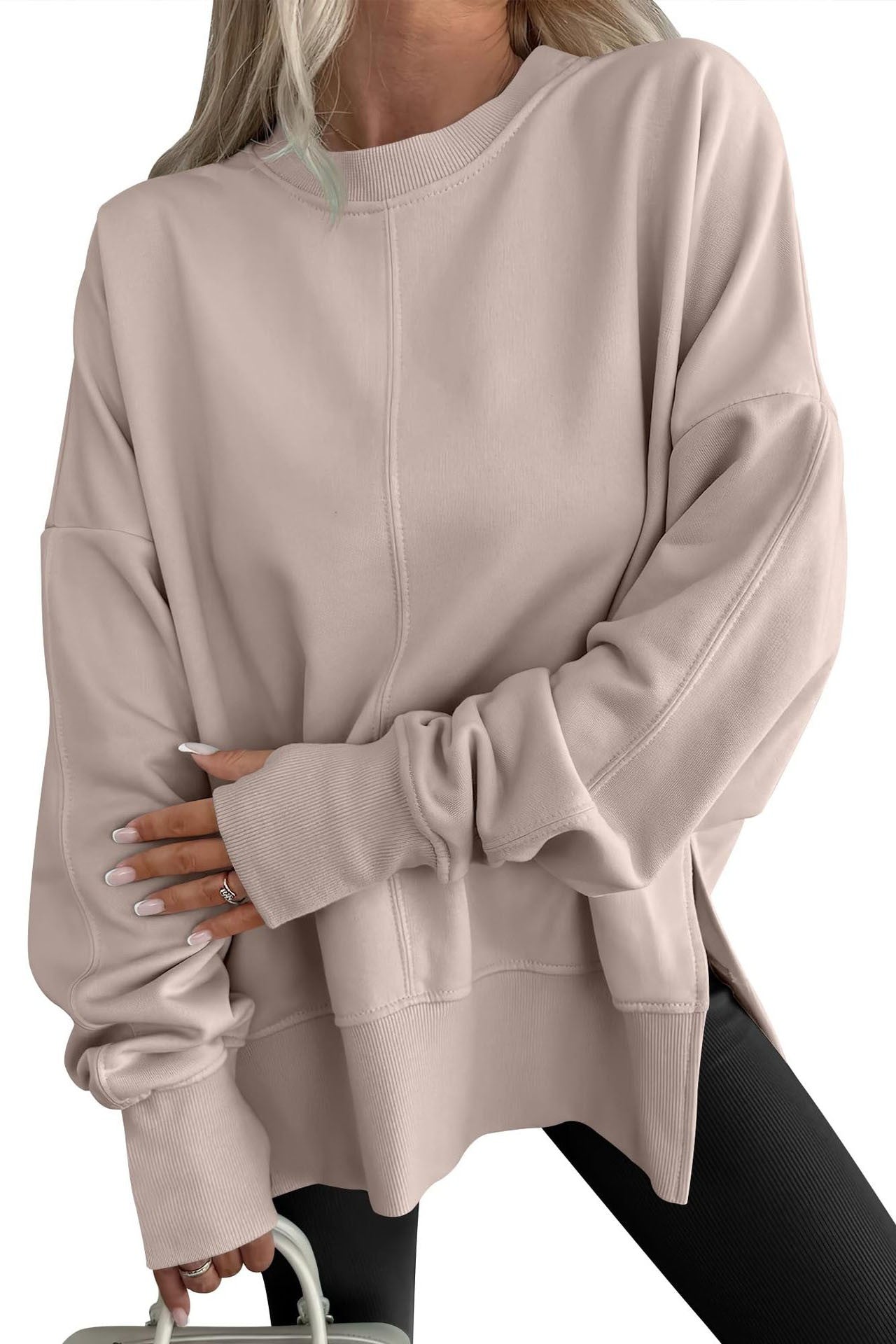 Solid Color Round Neck Loose Fit Sweatshirt