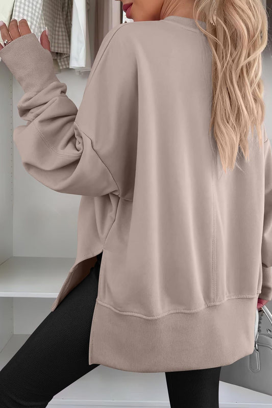 Solid Color Round Neck Loose Fit Sweatshirt