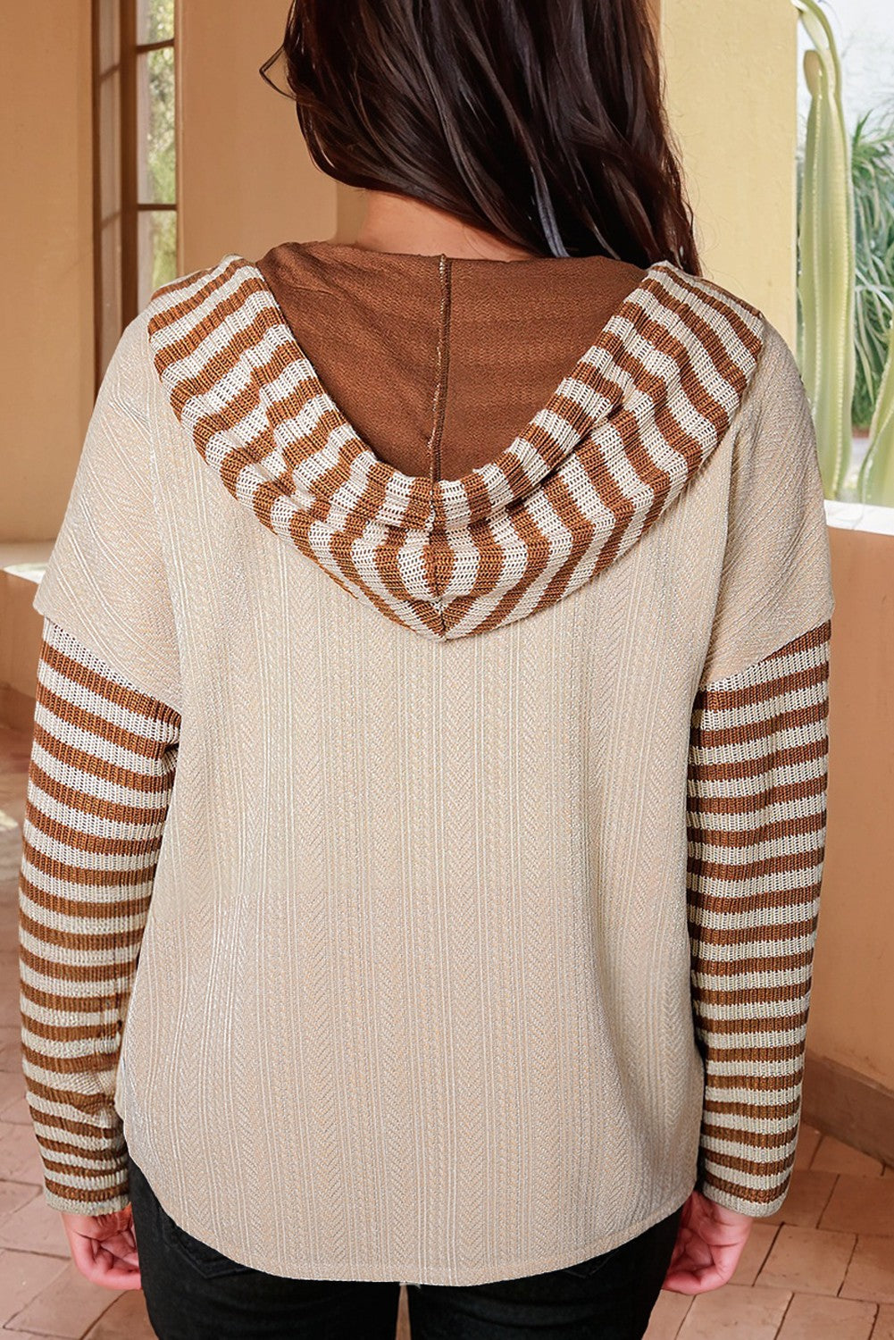 Striped Drawstring Button Down Hoodie
