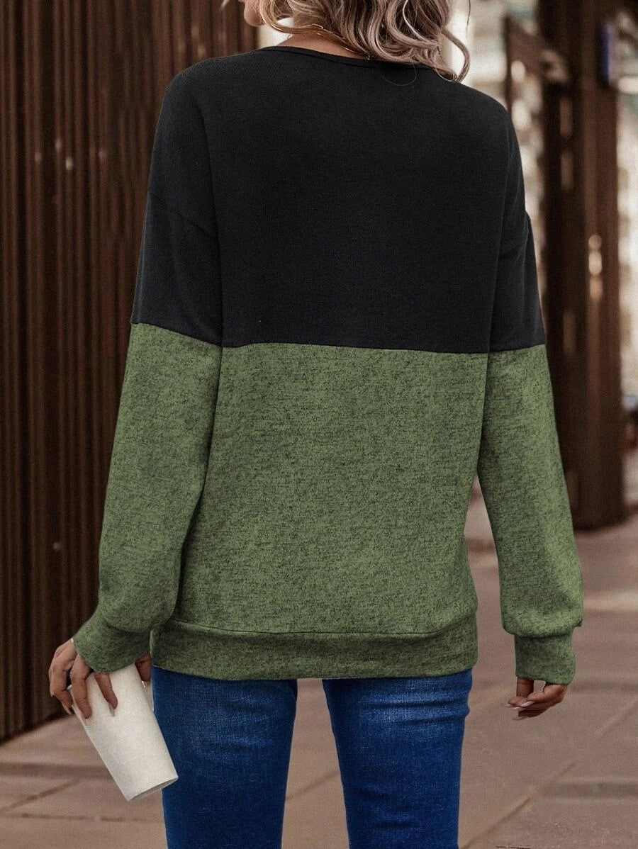 Cross-v-neck Color-blocking Off-the-shoulder Top