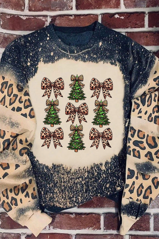 Leopard Chrismas Tree Bow Sweatshirt